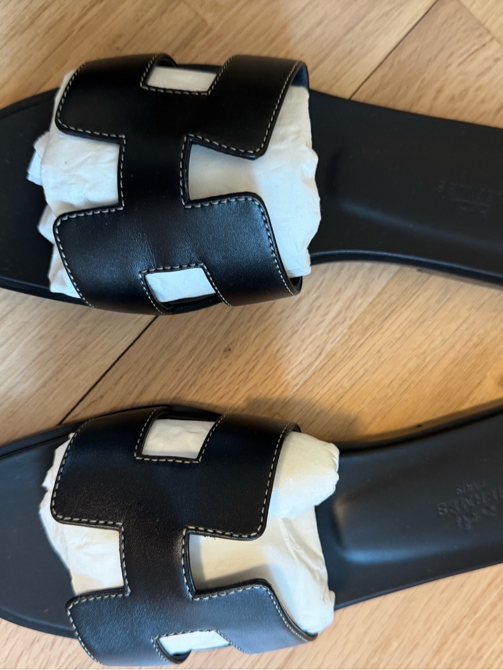 Hermes Oran Women's Sandal Sz 38 Black Box Leather NEW - Picture 2 of 7